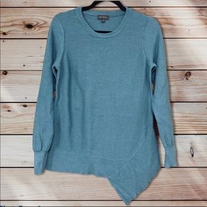 The Limited Turquoise Asymmetrical Hem Crewneck-L